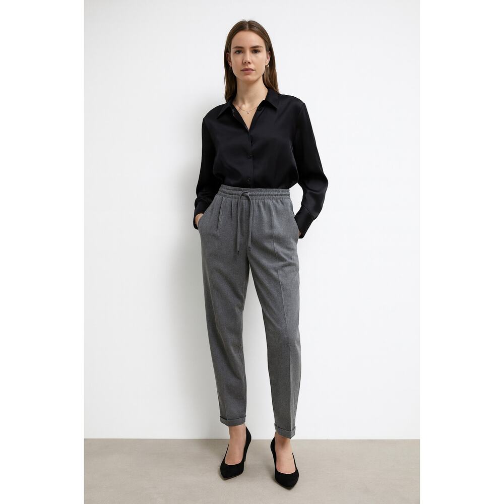 Zara Tapered Trousers Pants Cuffed Hems‎ Drawstring Waist Gray M